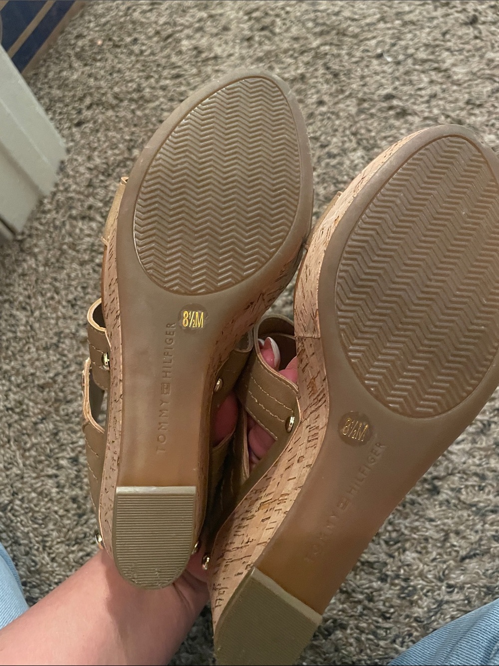 Tommy Hilfiger Tan Crisscross Wedge Slide Sandals - Picture 5 of 5
